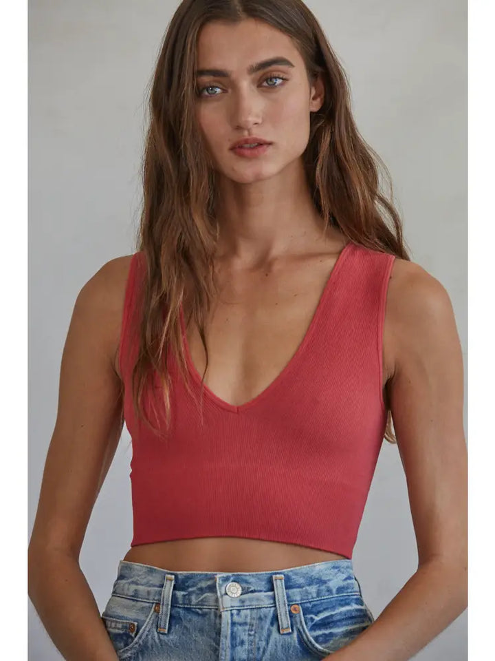 SEAMLESS FINELY RIBBED PLUNGED NECK CROP TOP-by together-drinkingwaterbeekman