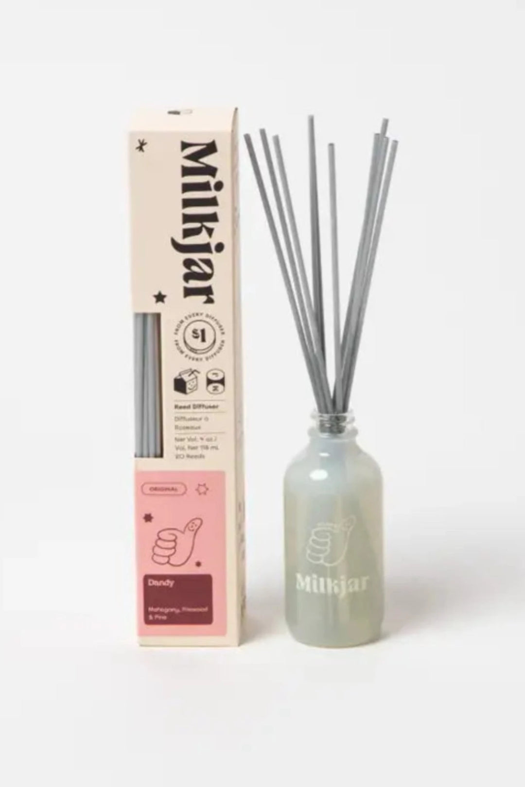 Dandy - Mahogany, Firewood & Pine Reed Diffuser - 4 Oz-Milk Jar Candle Co.-drinkingwaterbeekman