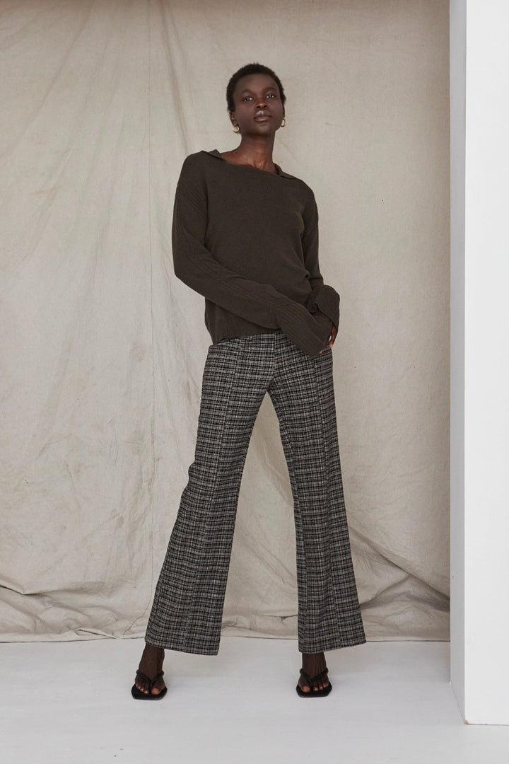 Gianna Jacquard Check Pants-PANTS-drinkingwaterbeekman