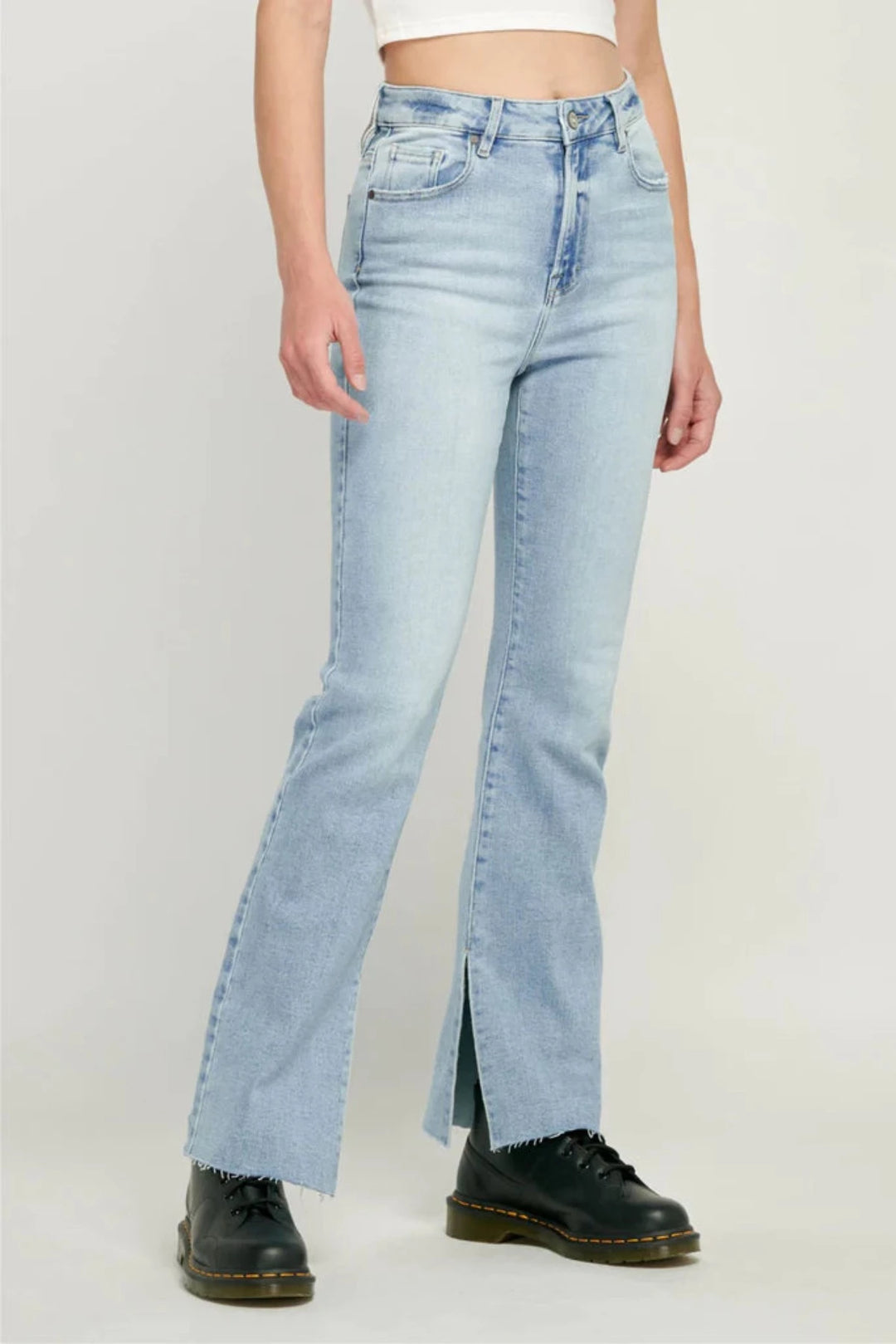 Hidden Jeans Ryan Clean Side Slit Bootcut Pants - Light Wash