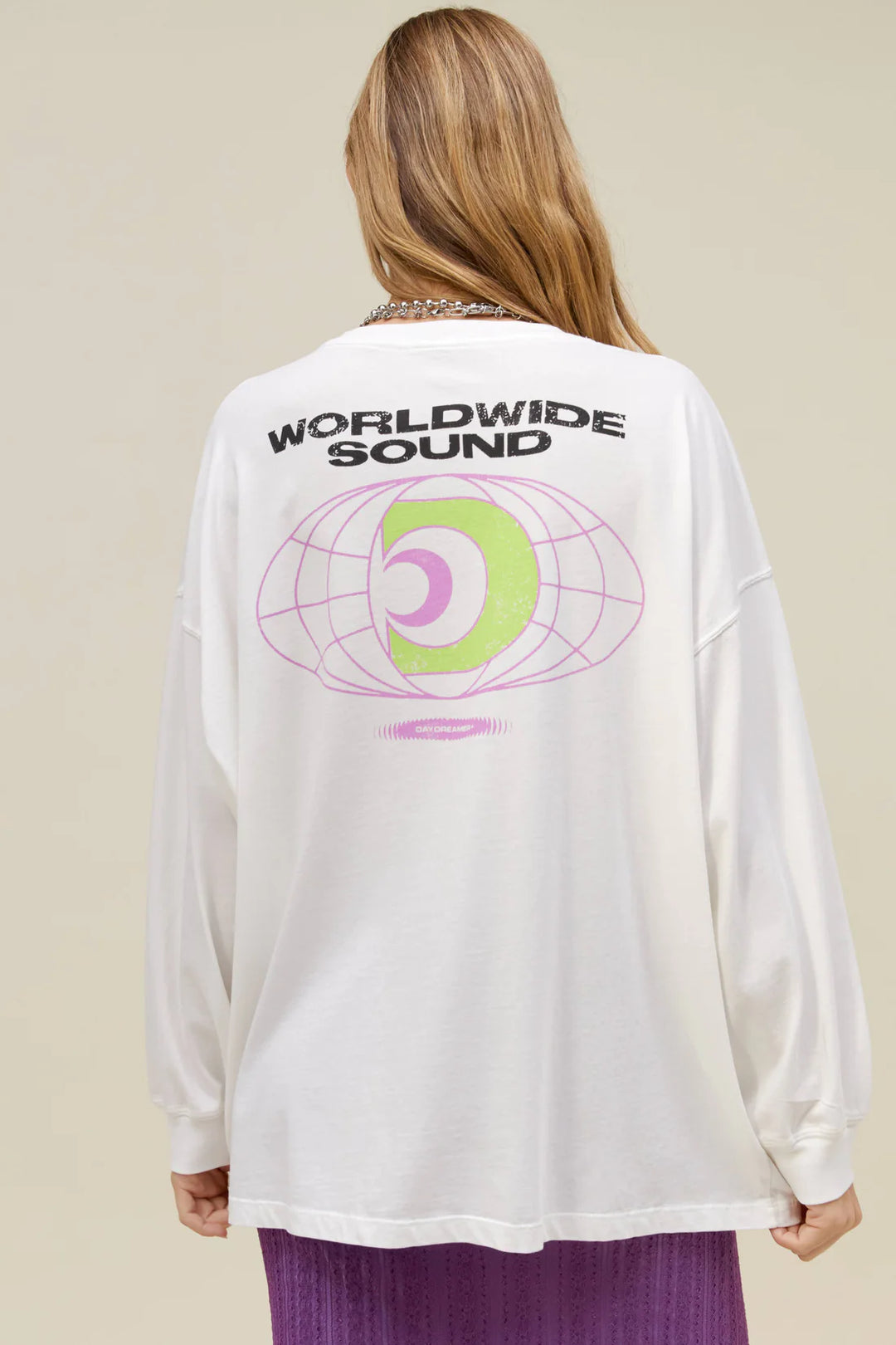 Daydreamer Worldwide Sound Long Sleeve Top - Vintage White-Daydreamer-drinkingwaterbeekman