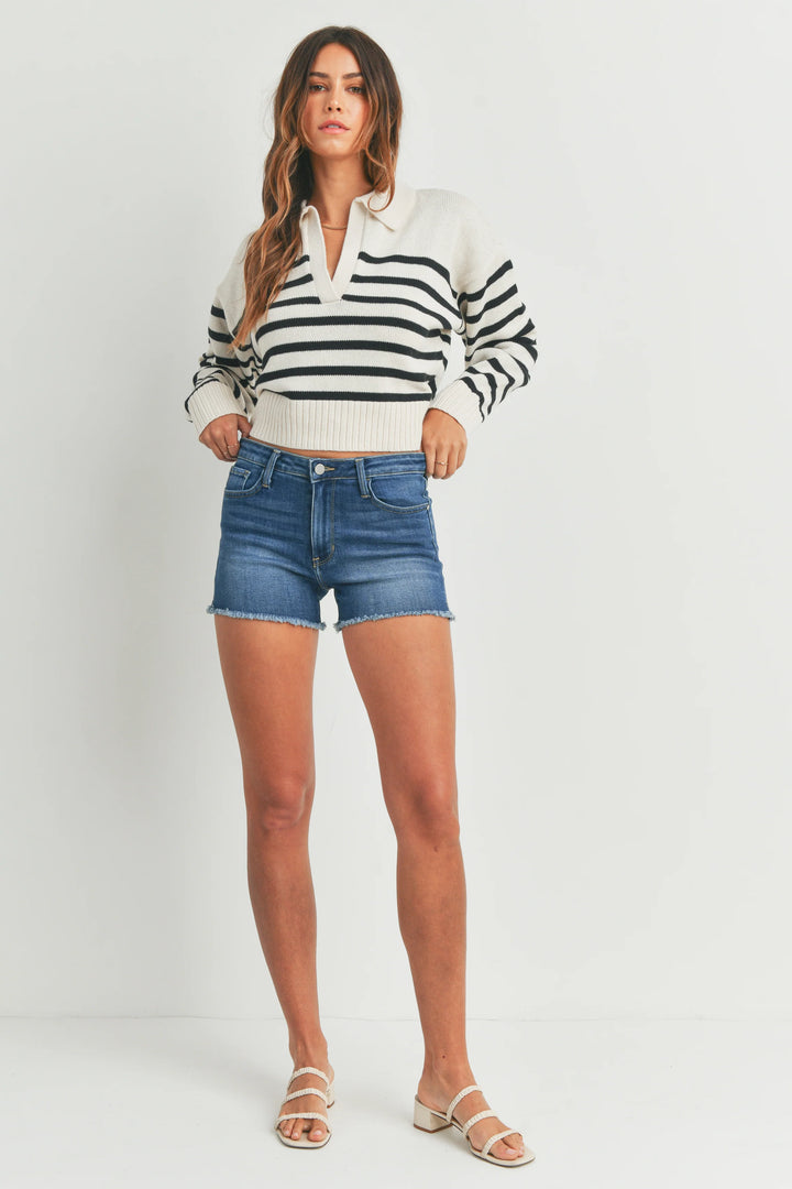 CHABOT HIGH RISE DISTRESSED DENIM SHORTS - MEDIUM DENIM-JBD-drinkingwaterbeekman