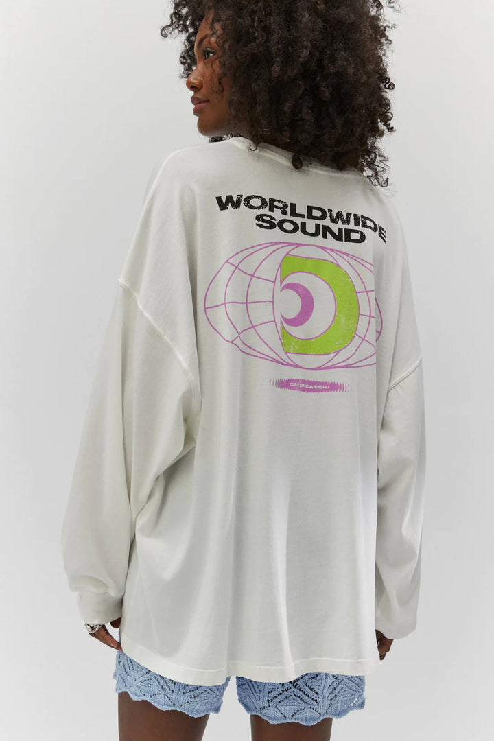 Daydreamer Worldwide Sound Long Sleeve Top - Vintage White-Daydreamer-drinkingwaterbeekman