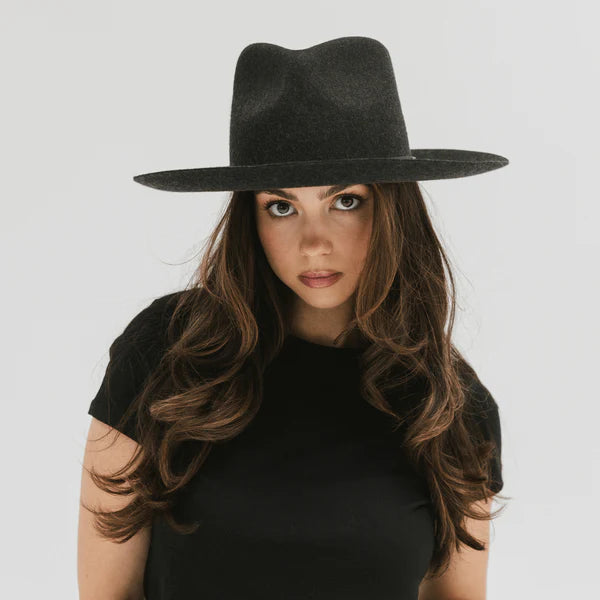 Gigi Pip Rowan Wide Brim Fedora - Charcoal