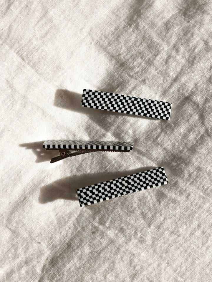 NAT & NOOR FLORA HAIR CLIP SET - BLACK & WHITE CHECKERED-Nat + Noor-drinkingwaterbeekman