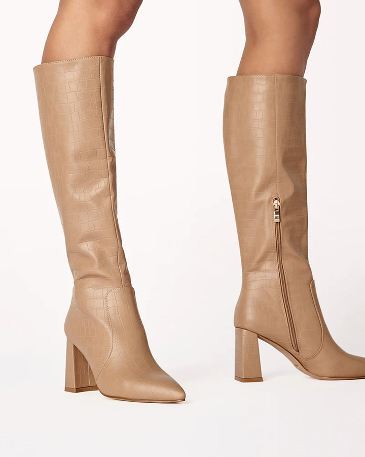 Elanor Knee High Croc Boots - Camel Croc