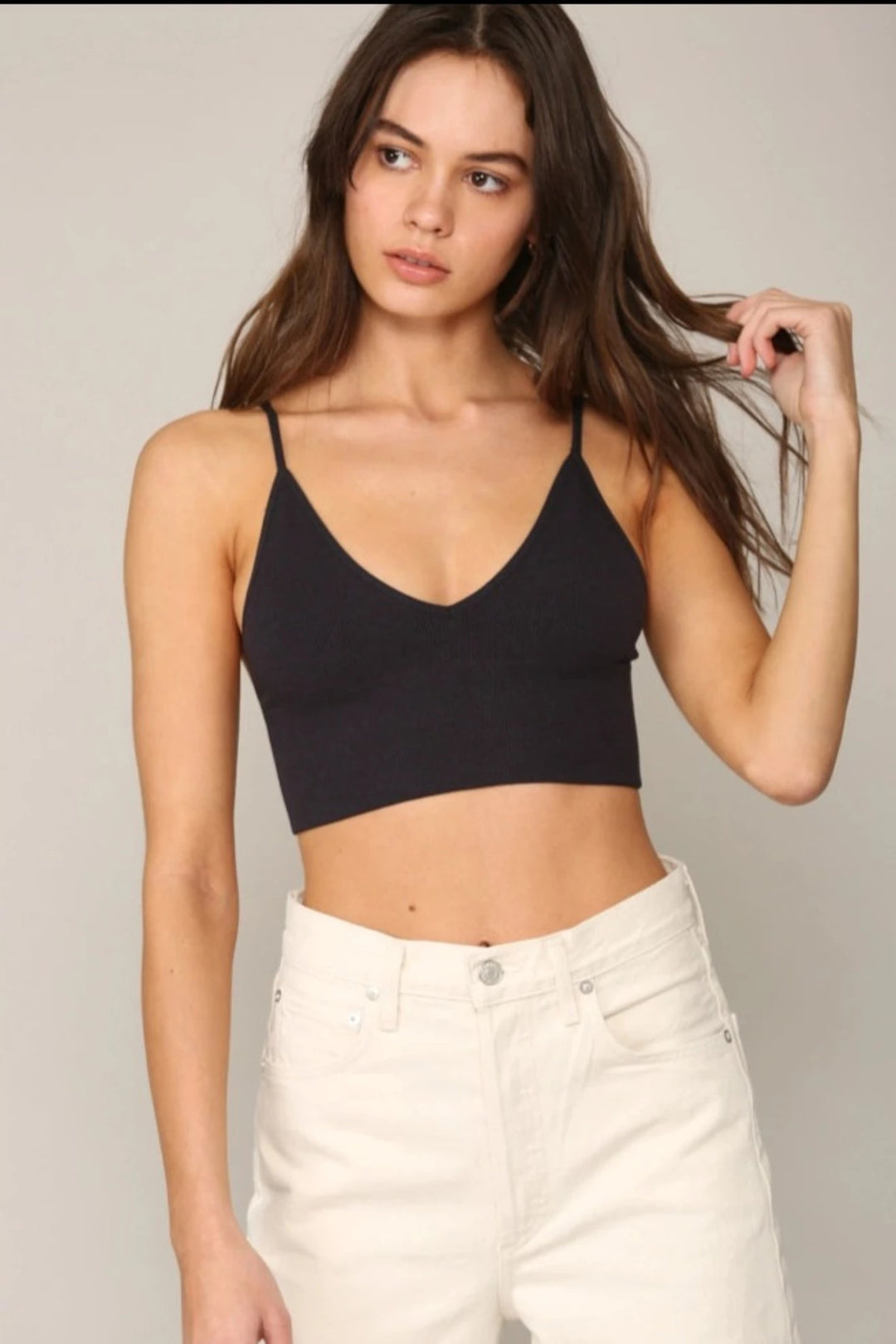 Brami Ribbed V-Neck Bra Top - Black